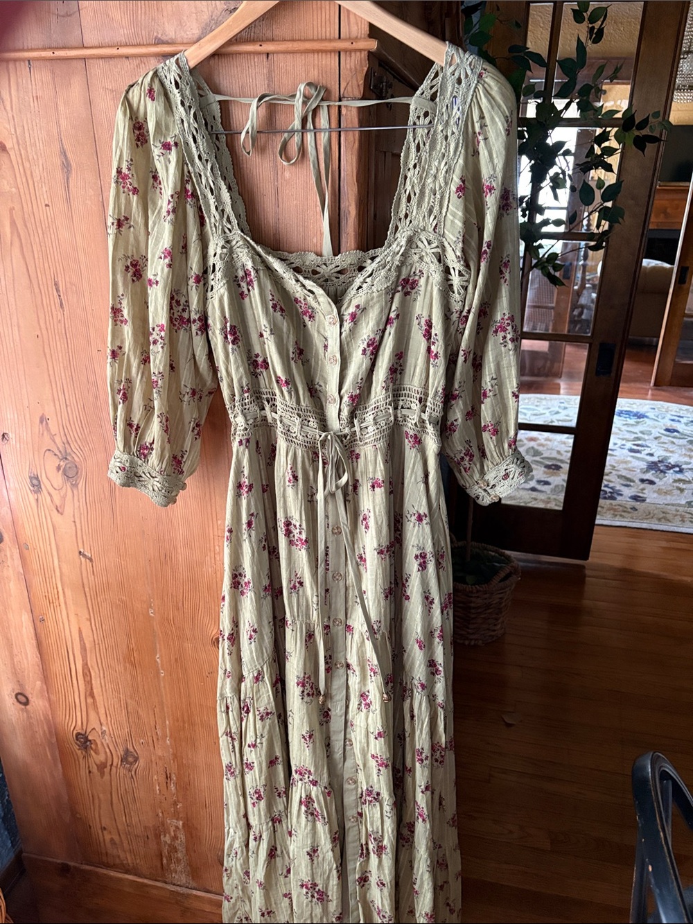 100% Cotton FP Morning Meadows Maxi Dress in Sage with Rose Print - Picture 5 of 13